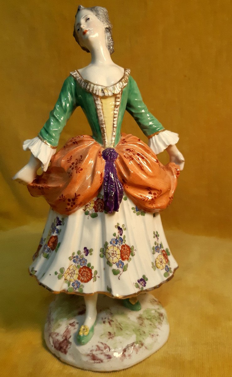 Large Subject In Saxony Meissen Porcelain Female Dancer 18th Style By Capanini-photo-2