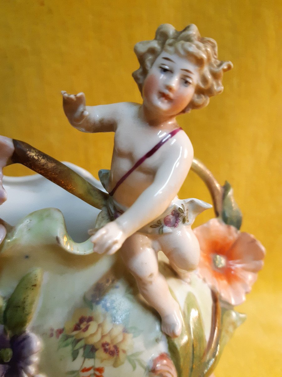 Petite Jardinière Bouquetière Chérubins Et Fleurs Biscuit Art Nouveau 1900-photo-6