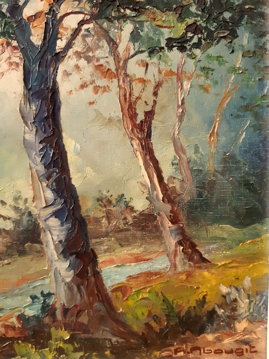 Undergrowth Stream French Provencal School Oil On Canvas André Abougit (xxth)-photo-3