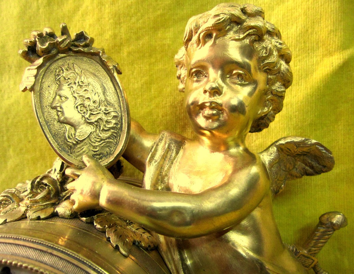 Pendulum Gilt Bronze Love Warrior Tribute Victories Of Lxvi 18th Henri Voisin (1733-+1815)-photo-2