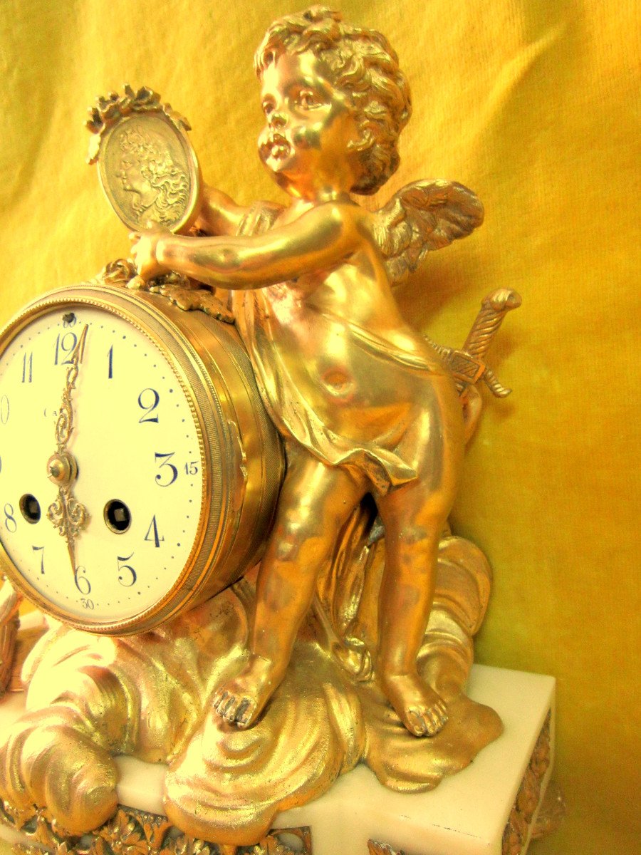 Pendulum Gilt Bronze Love Warrior Tribute Victories Of Lxvi 18th Henri Voisin (1733-+1815)-photo-2