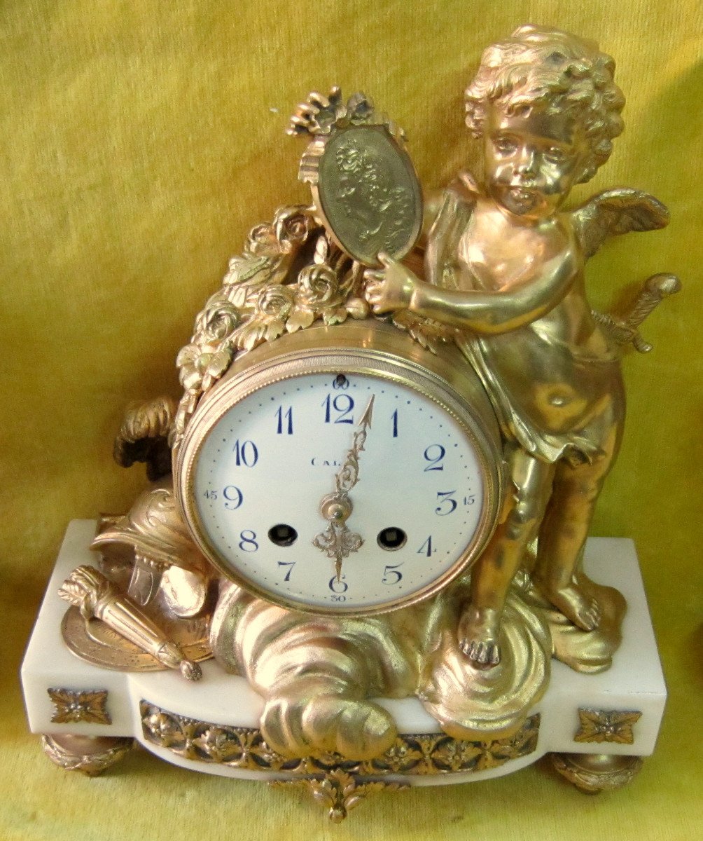 Pendulum Gilt Bronze Love Warrior Tribute Victories Of Lxvi 18th Henri Voisin (1733-+1815)-photo-4