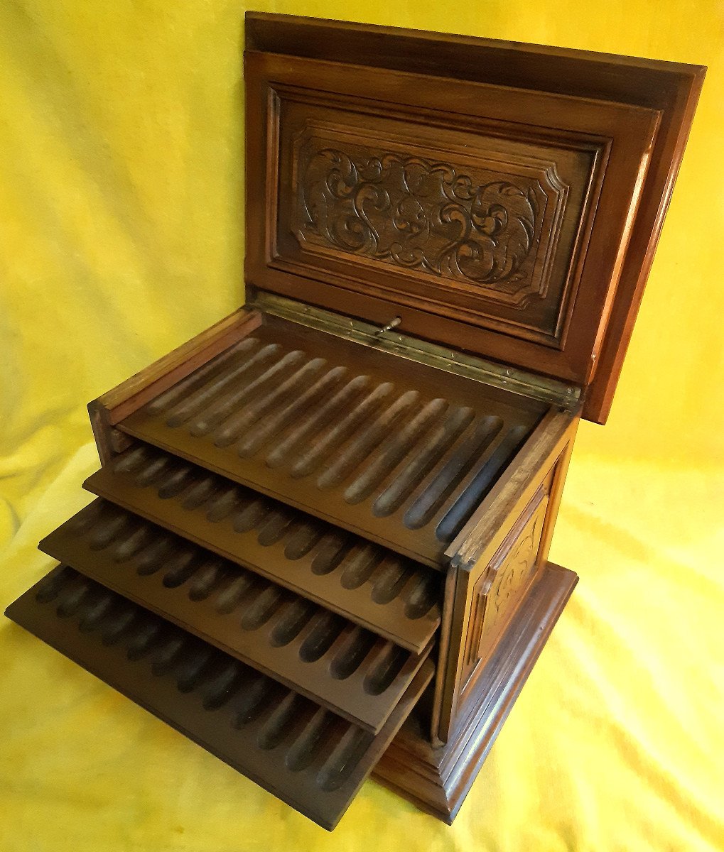 Cigar Box Chest Walnut St Renaissance Napoleon III 19th-photo-3
