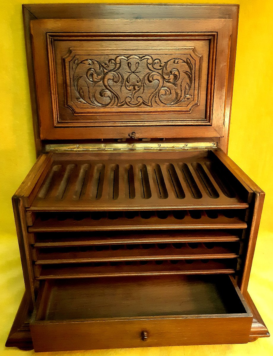 Cigar Box Chest Walnut St Renaissance Napoleon III 19th-photo-1