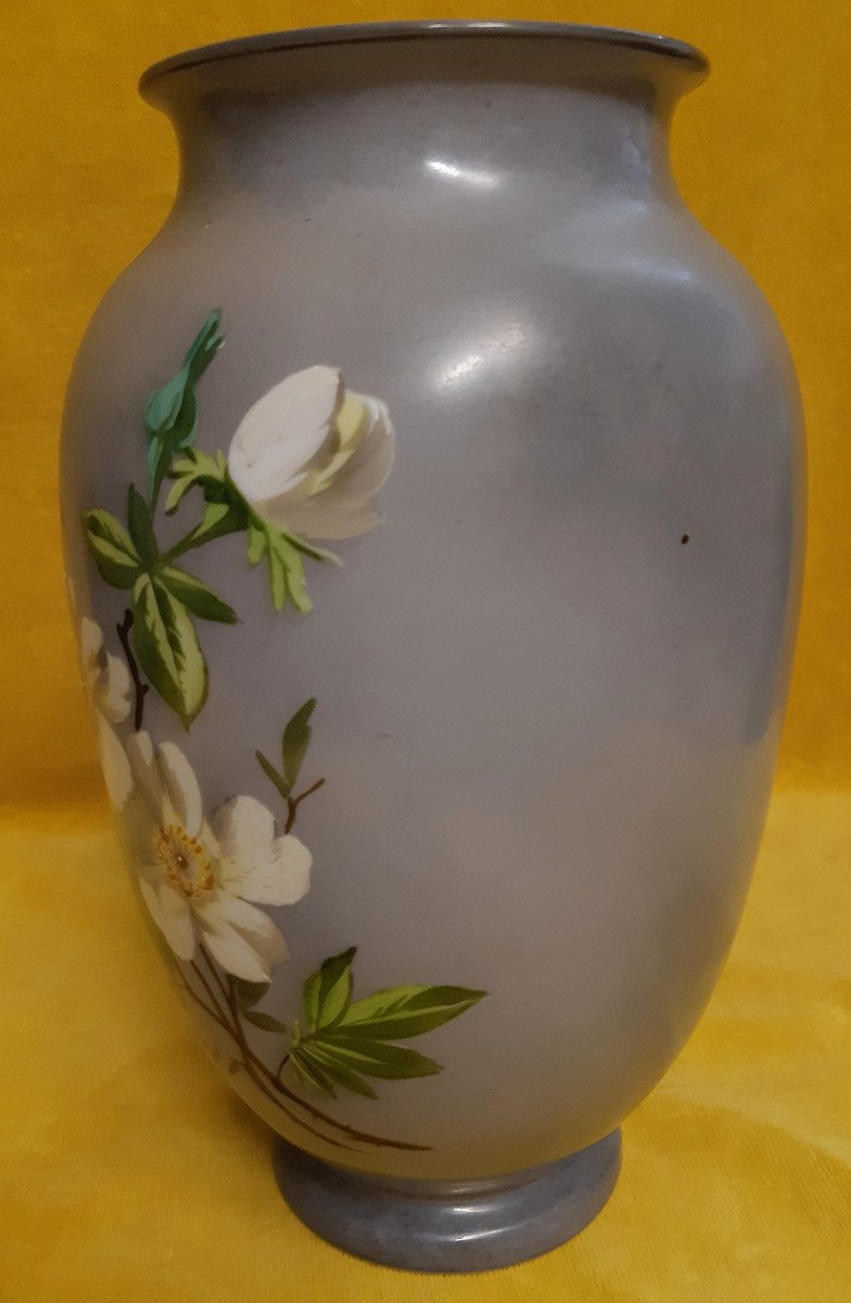 Paire De Vases Opaline Décor Japonisant Fleurs De Cerisier 1900 Art Nouveau-photo-6