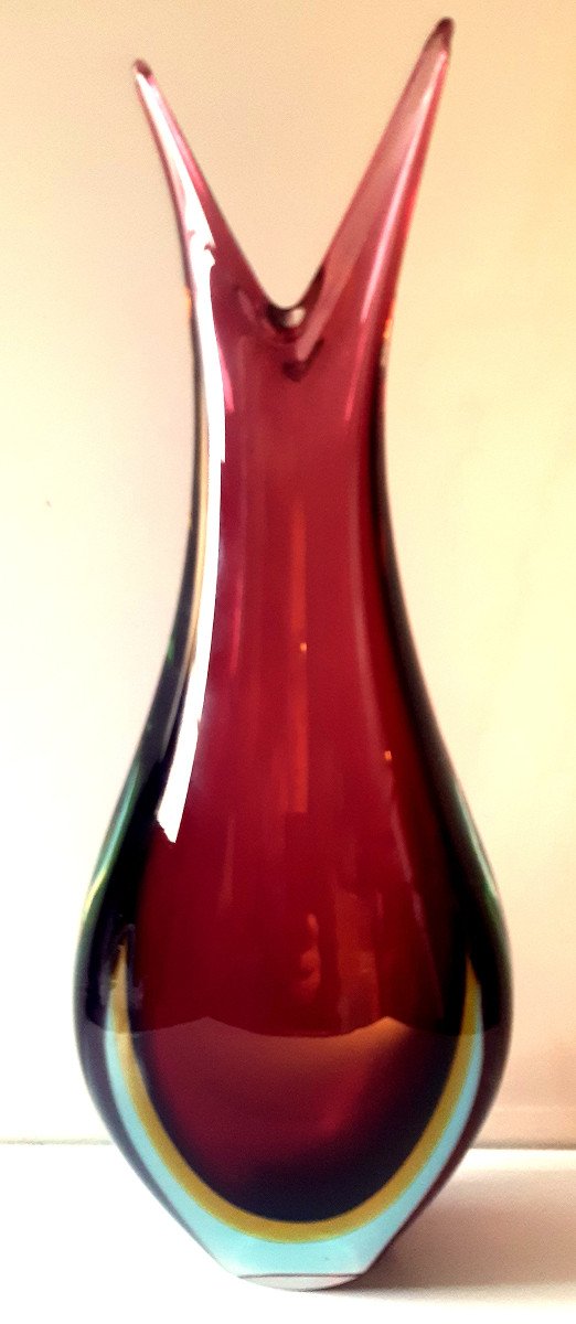 Large Murano Vase Sommerso Technical Drop By Flavio Poli Year 1950-60-photo-2