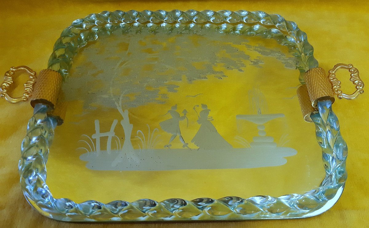 Mirror Tray Murano Venice Romantic Decor Marquise Marquis XVIIIth 1950-60-photo-4