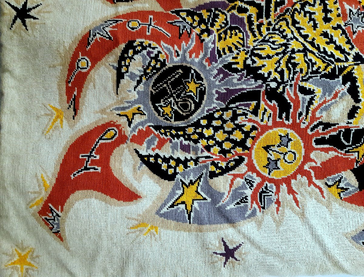 Grekoff Elie "the Scorpion" Tapestry Canvas After Aubusson 1960-1970-photo-2