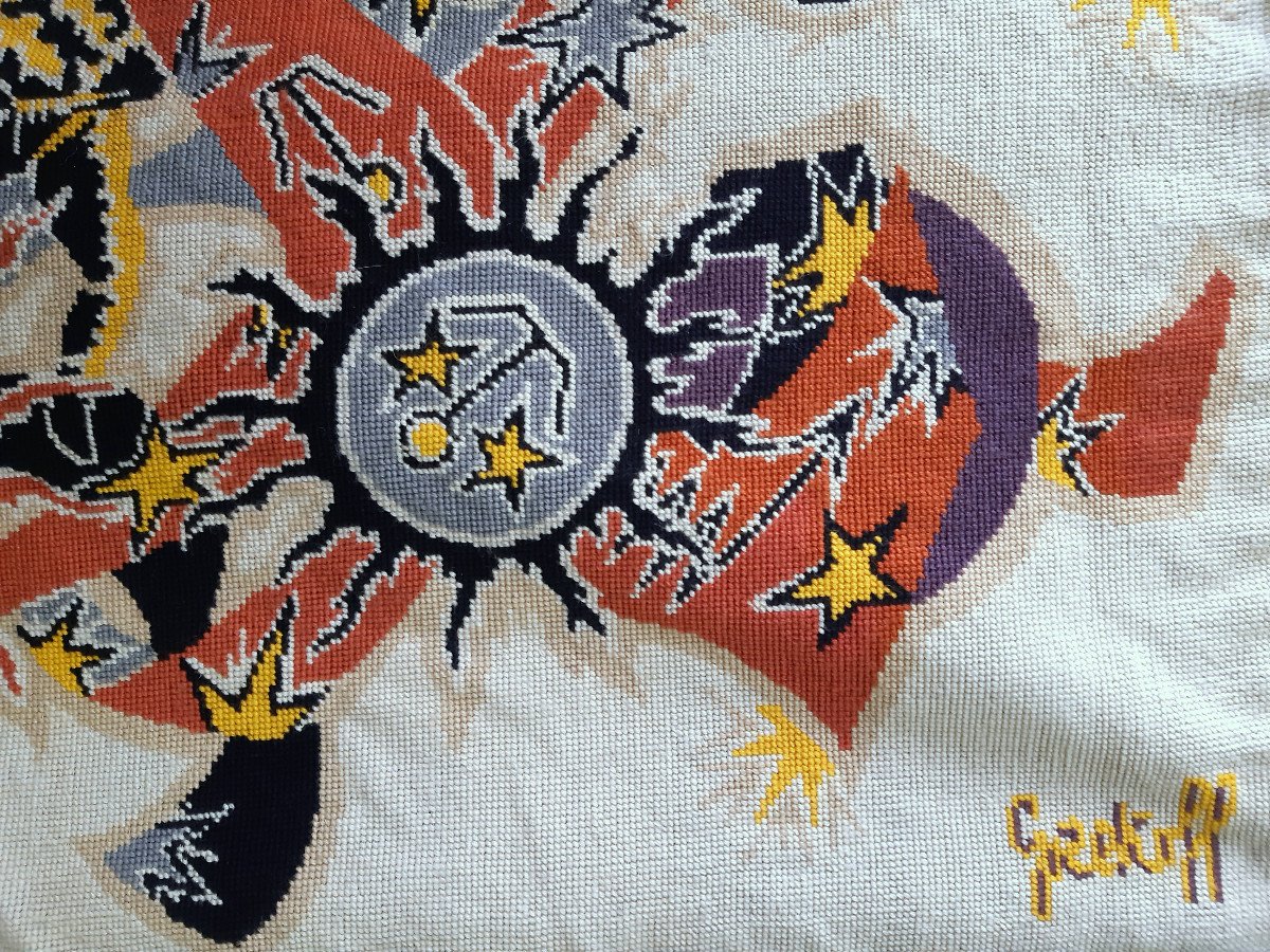 Grekoff Elie "the Scorpion" Tapestry Canvas After Aubusson 1960-1970-photo-4
