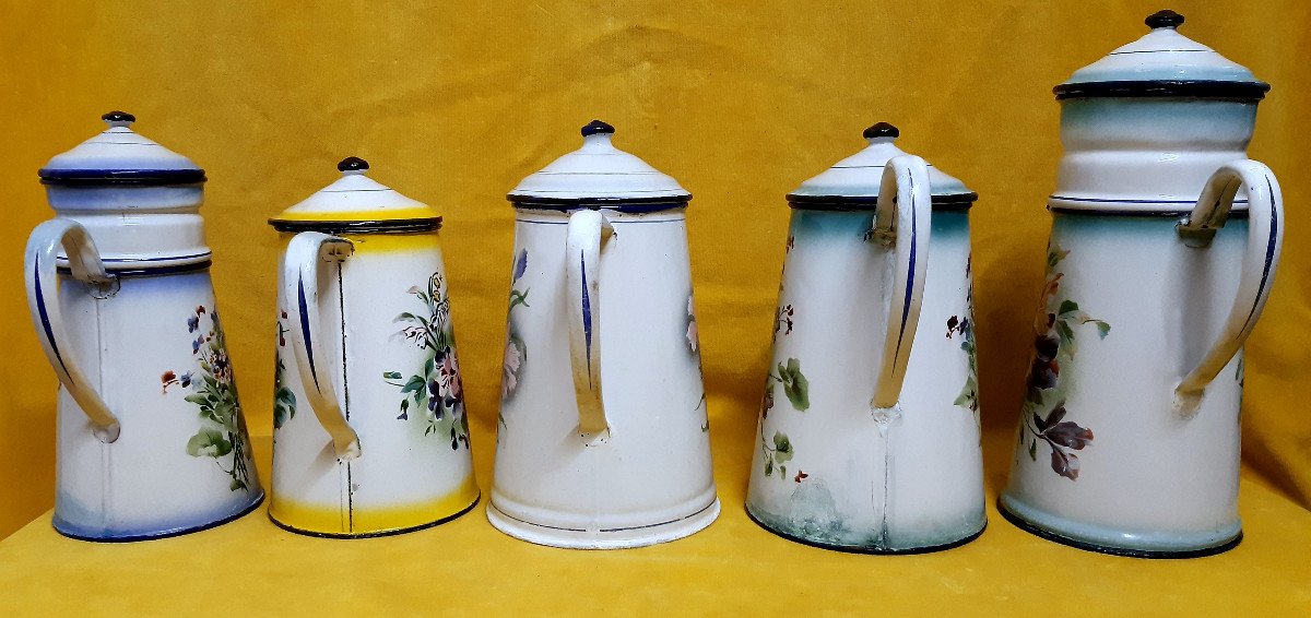 Enameled Metal Teapot Coffee Pot Decor Flowers Folk Art 1900 Art Nouveau-photo-6
