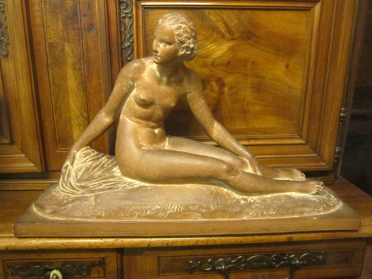 Large Sculpture Art Deco Woman Languid From Joe Descomps-photo-2