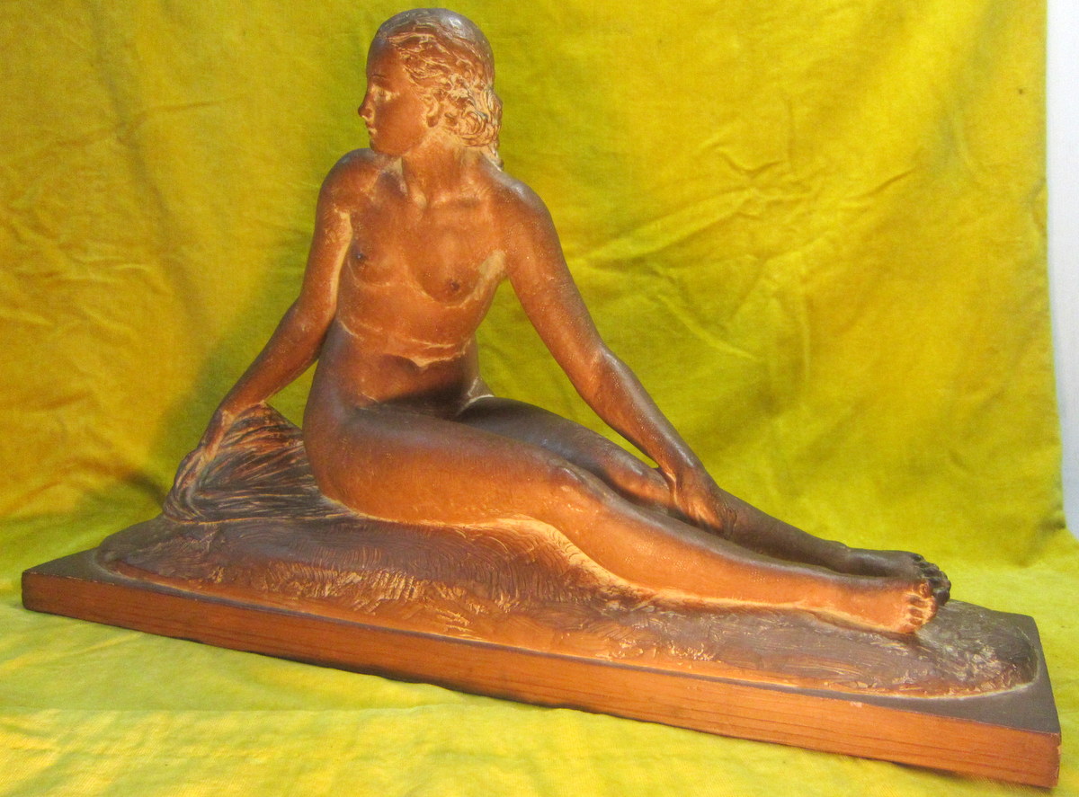 Large Sculpture Art Deco Woman Languid From Joe Descomps-photo-3