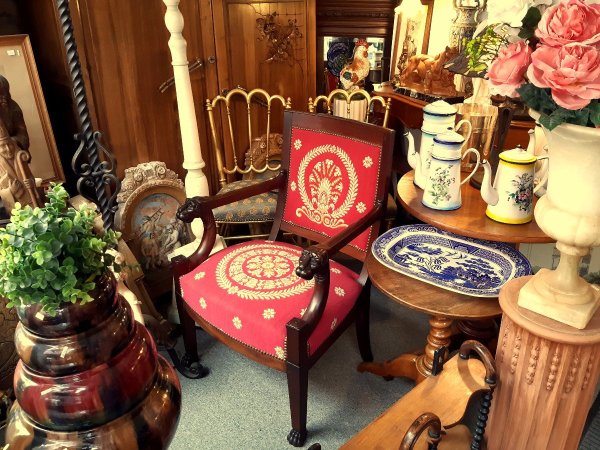 Neoclassical Empire Mahogany Office Armchair Lion Head Early 19th-photo-2
