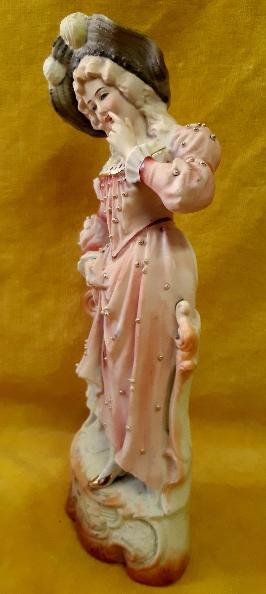 Romantic Couple Marquis Marquise St XVIII Large (28 Cm) Colored And Golden Biscuits 19th-photo-2