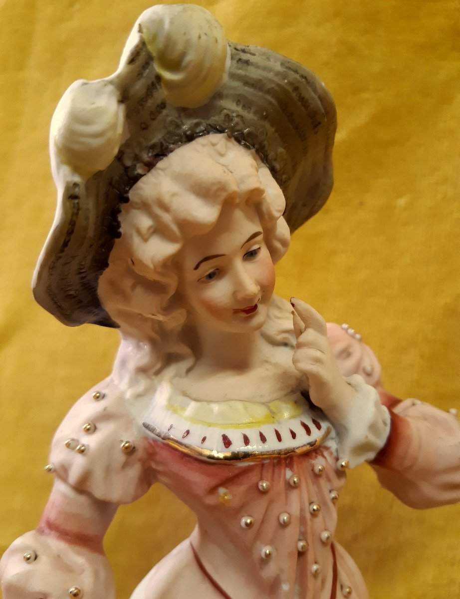 Romantic Couple Marquis Marquise St XVIII Large (28 Cm) Colored And Golden Biscuits 19th-photo-3