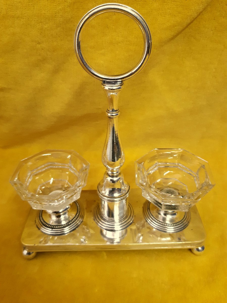 Servant Salerons Salt Pepper Cristal De Christofle Silver Mount.-photo-2