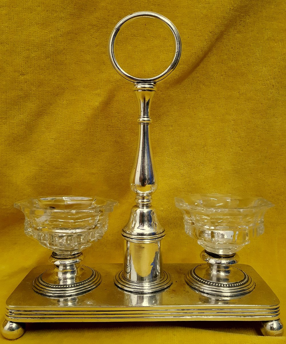 Servant Salerons Salt Pepper Cristal De Christofle Silver Mount.