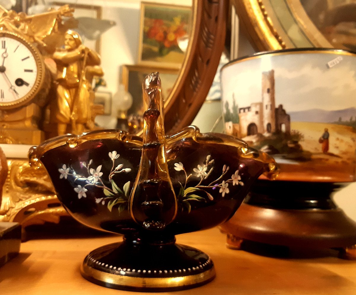 Verrerie Legras Montjoie Panier Aux  Violettes émaillées 1900-photo-2