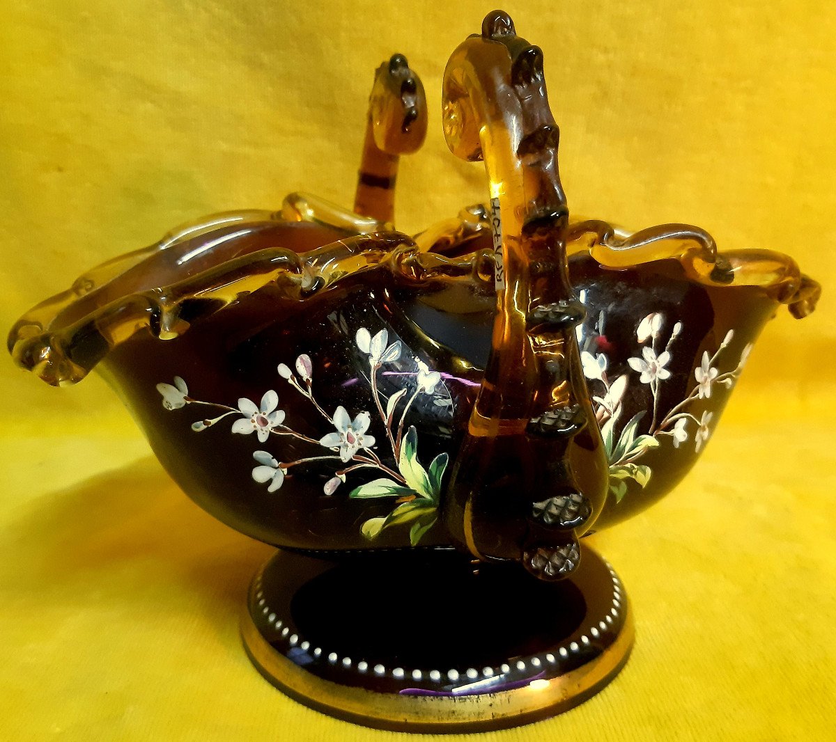 Verrerie Legras Montjoie Panier Aux  Violettes émaillées 1900-photo-4