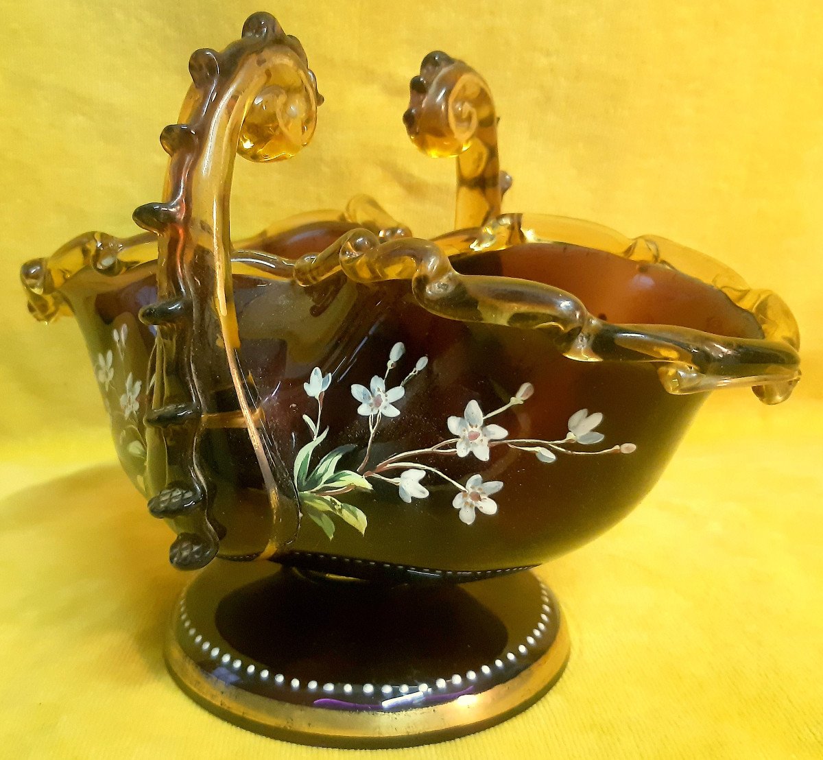 Verrerie Legras Montjoie Panier Aux  Violettes émaillées 1900-photo-5