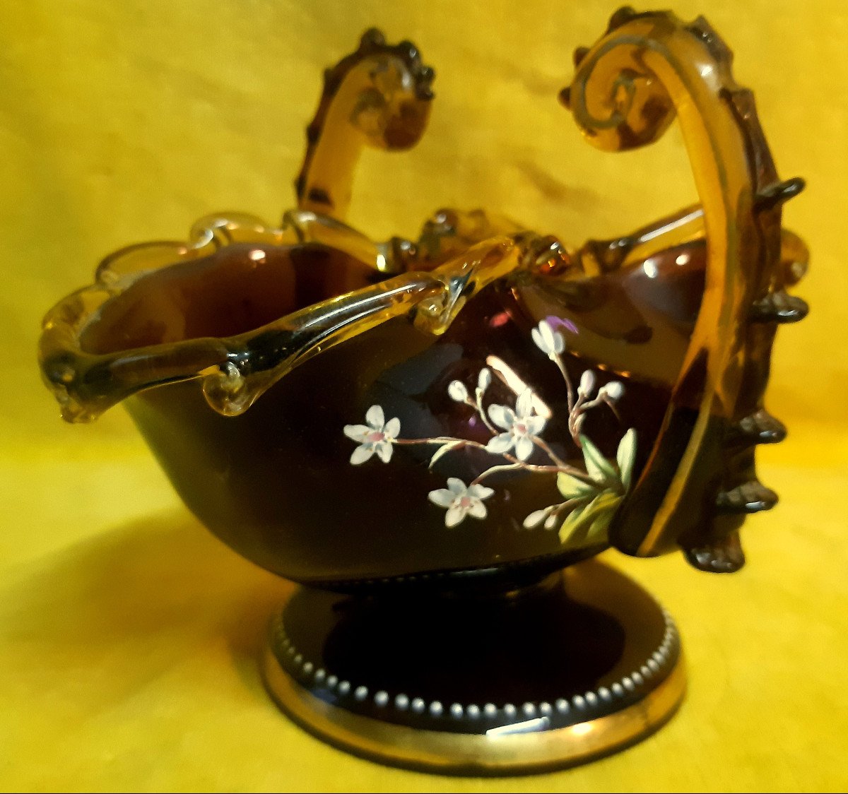 Verrerie Legras Montjoie Panier Aux  Violettes émaillées 1900-photo-6