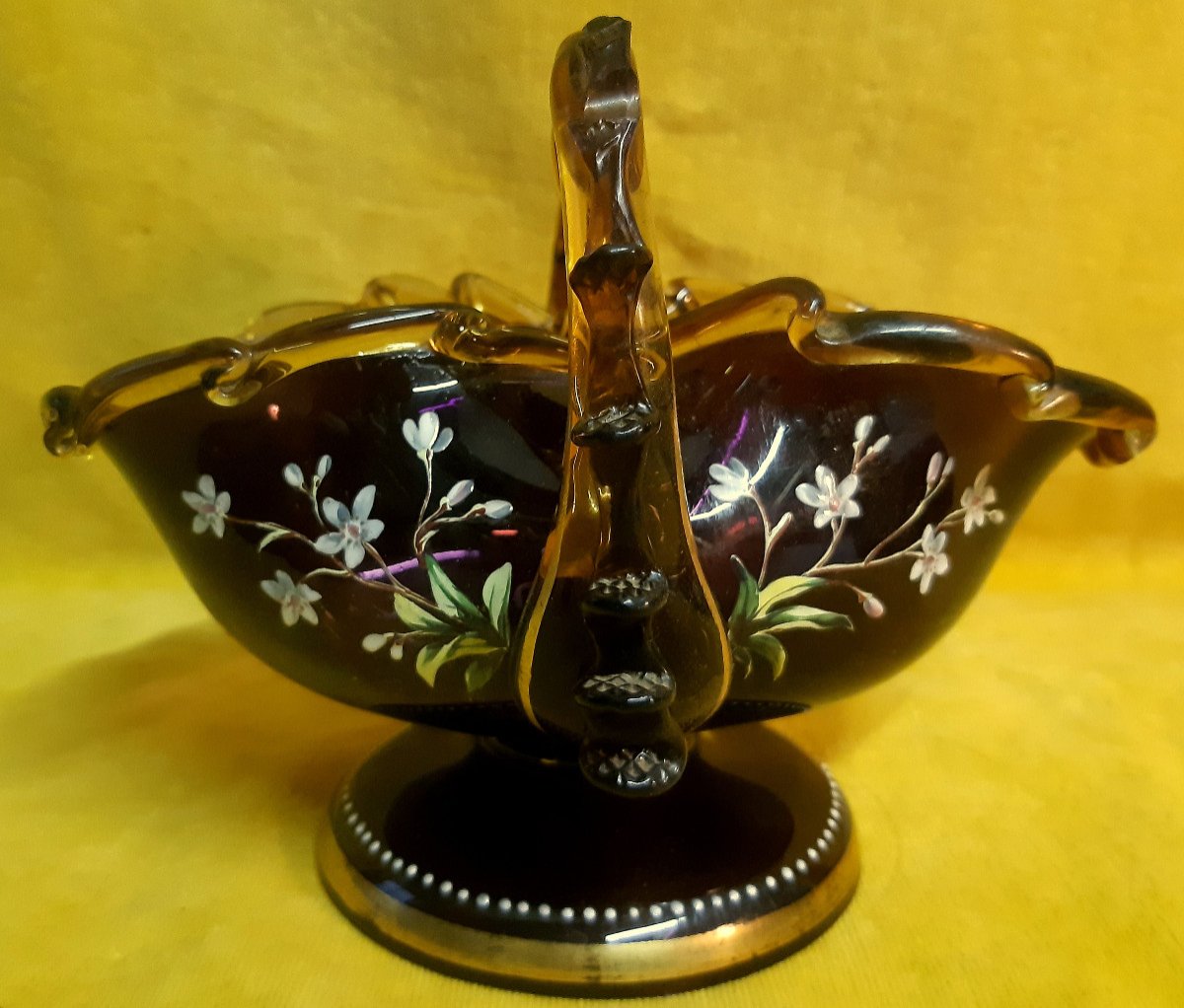 Verrerie Legras Montjoie Panier Aux  Violettes émaillées 1900-photo-7