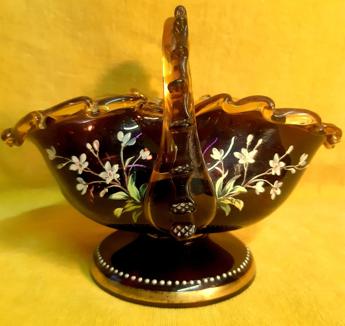 Verrerie Legras Montjoie Panier Aux  Violettes émaillées 1900