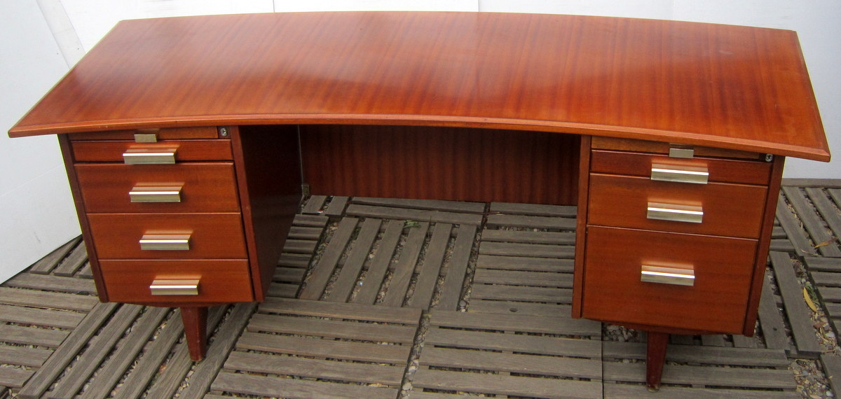 Large Flat Curved Desk (2.12 M) Teak Vintage 70 Removable-photo-2