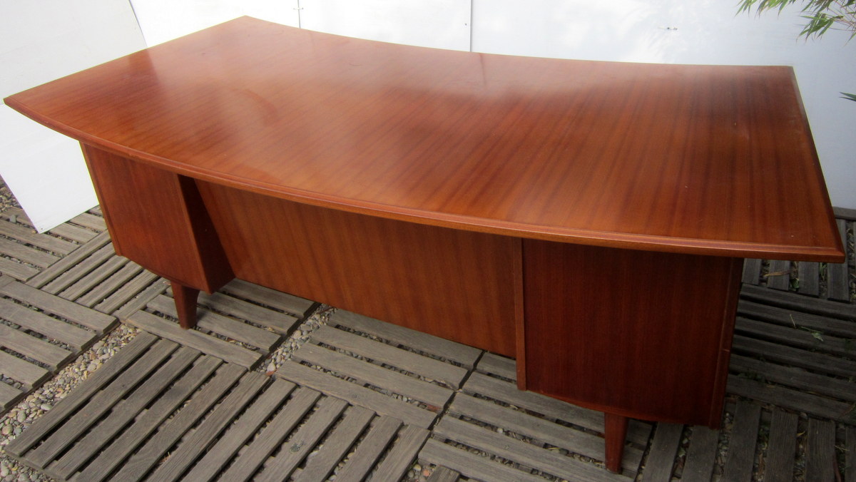 Large Flat Curved Desk (2.12 M) Teak Vintage 70 Removable-photo-4