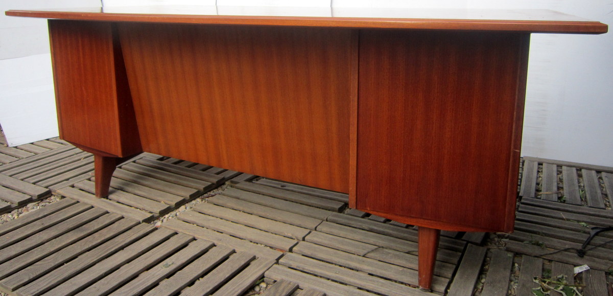 Large Flat Curved Desk (2.12 M) Teak Vintage 70 Removable-photo-1