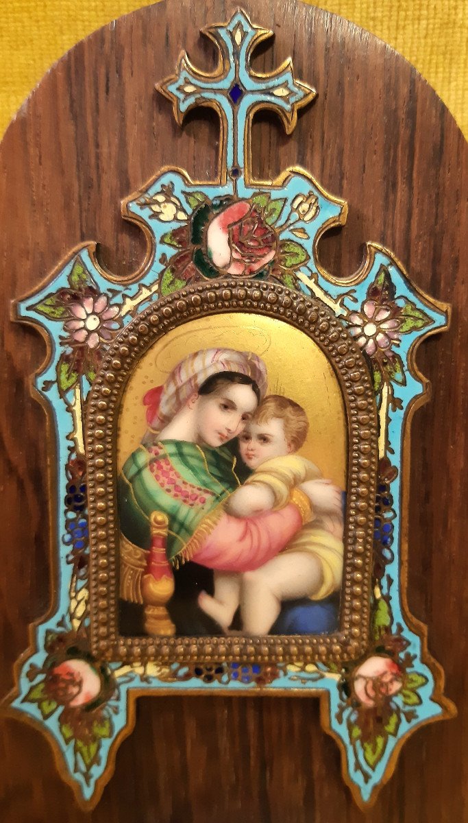 Enamelled Stoup With Miniature Of The Virgin And Child After Raphaël (1540) Napoleon III.-photo-3