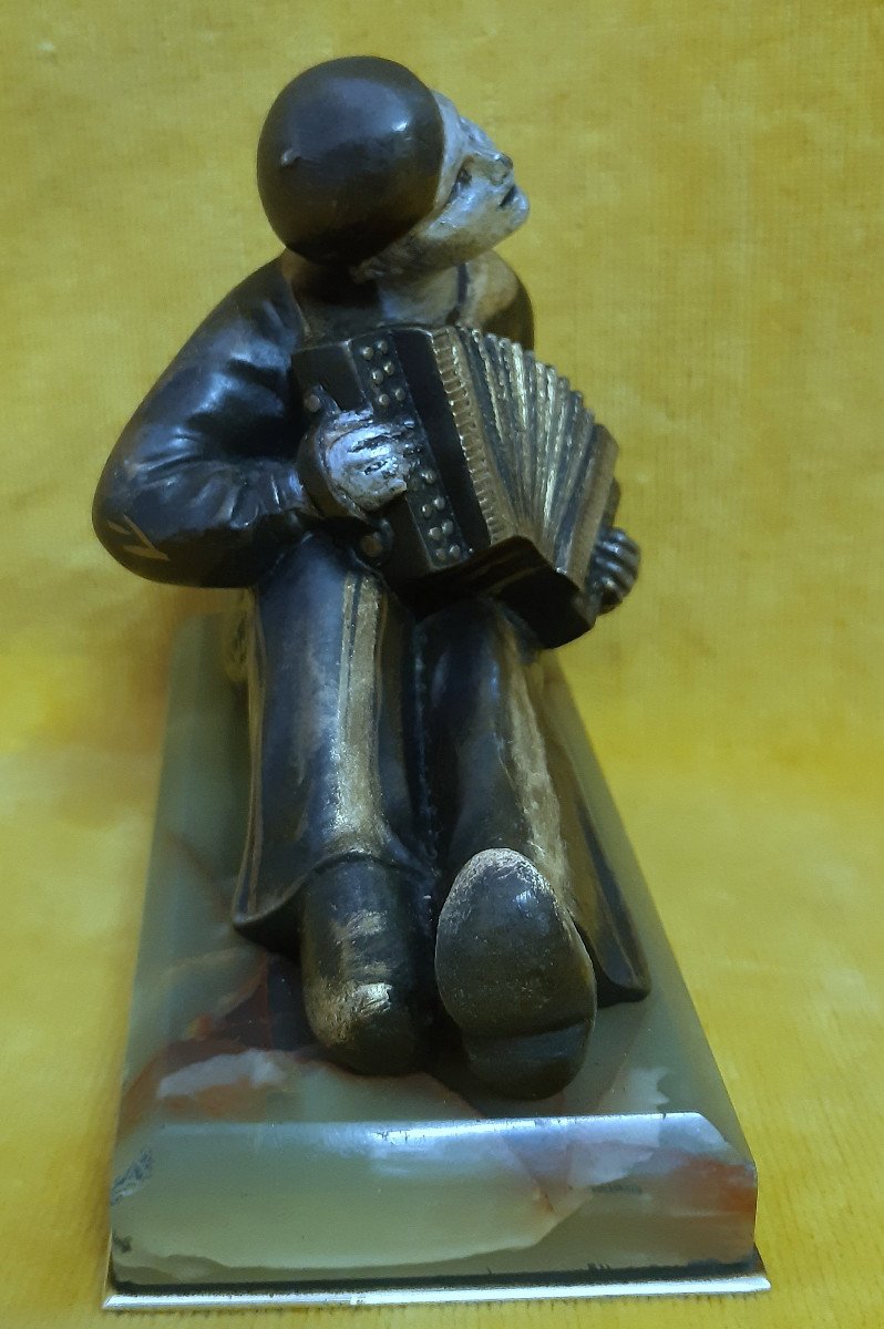 Pierrot Accordionist Art Deco 1930 Sculpture By L.brunswick-photo-2