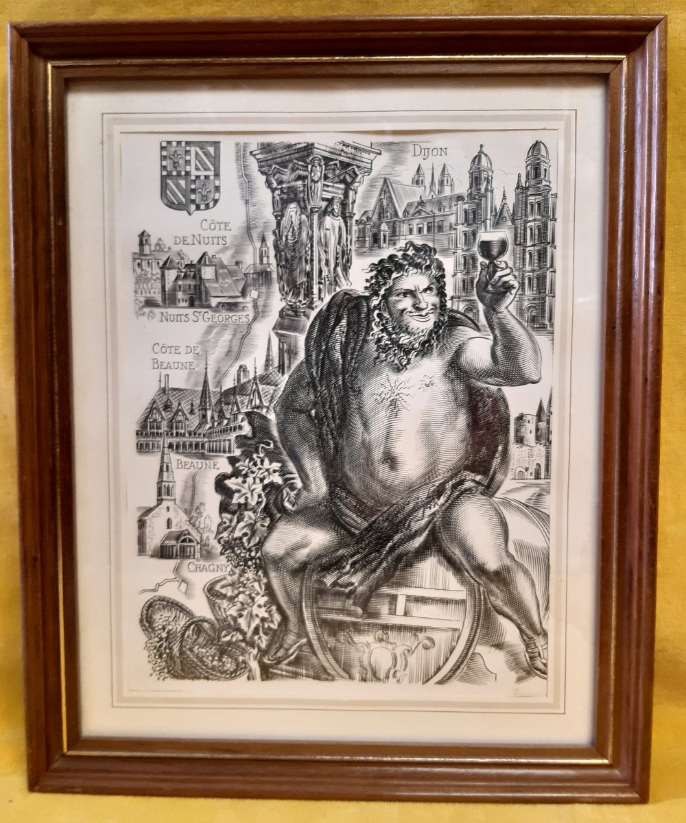 7 Gravures Burins de Bacchus différents avec Région Viticole de Albert DECARIS (1901-1988)-photo-2