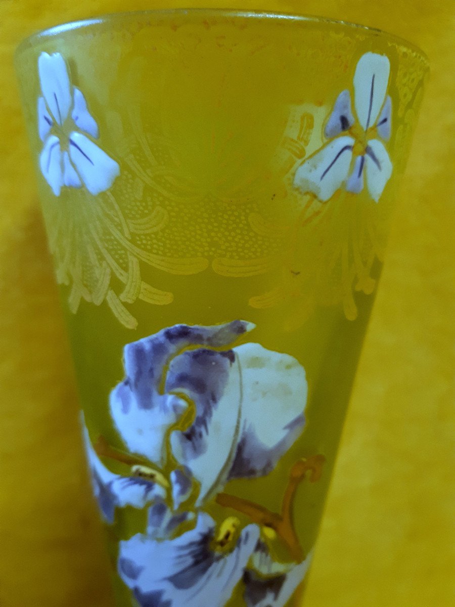 Grand Vase Legras Montjoie St Denis Soufflé émaillé Iris 1900 Art Nouveau-photo-1