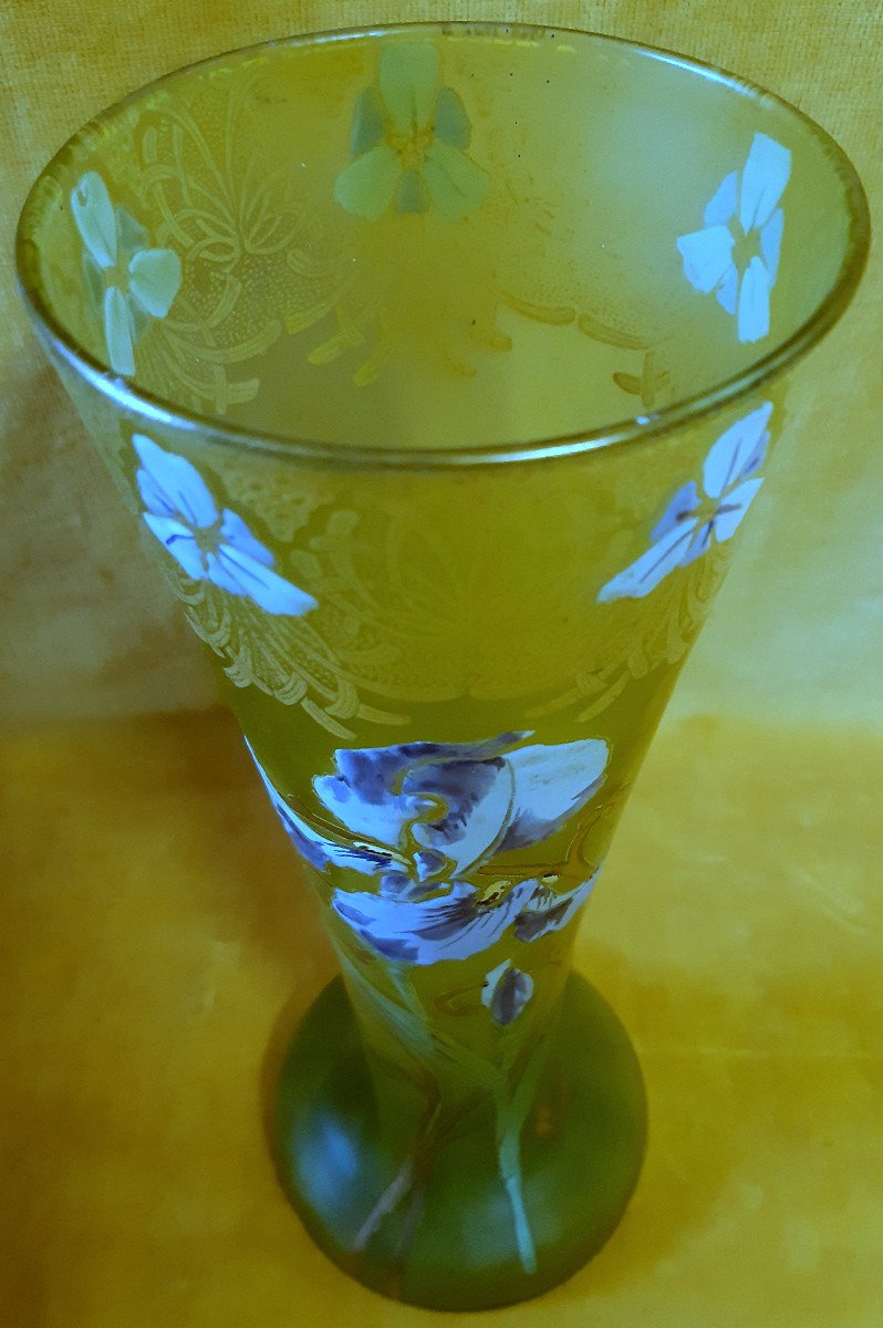 Grand Vase Legras Montjoie St Denis Soufflé émaillé Iris 1900 Art Nouveau-photo-5