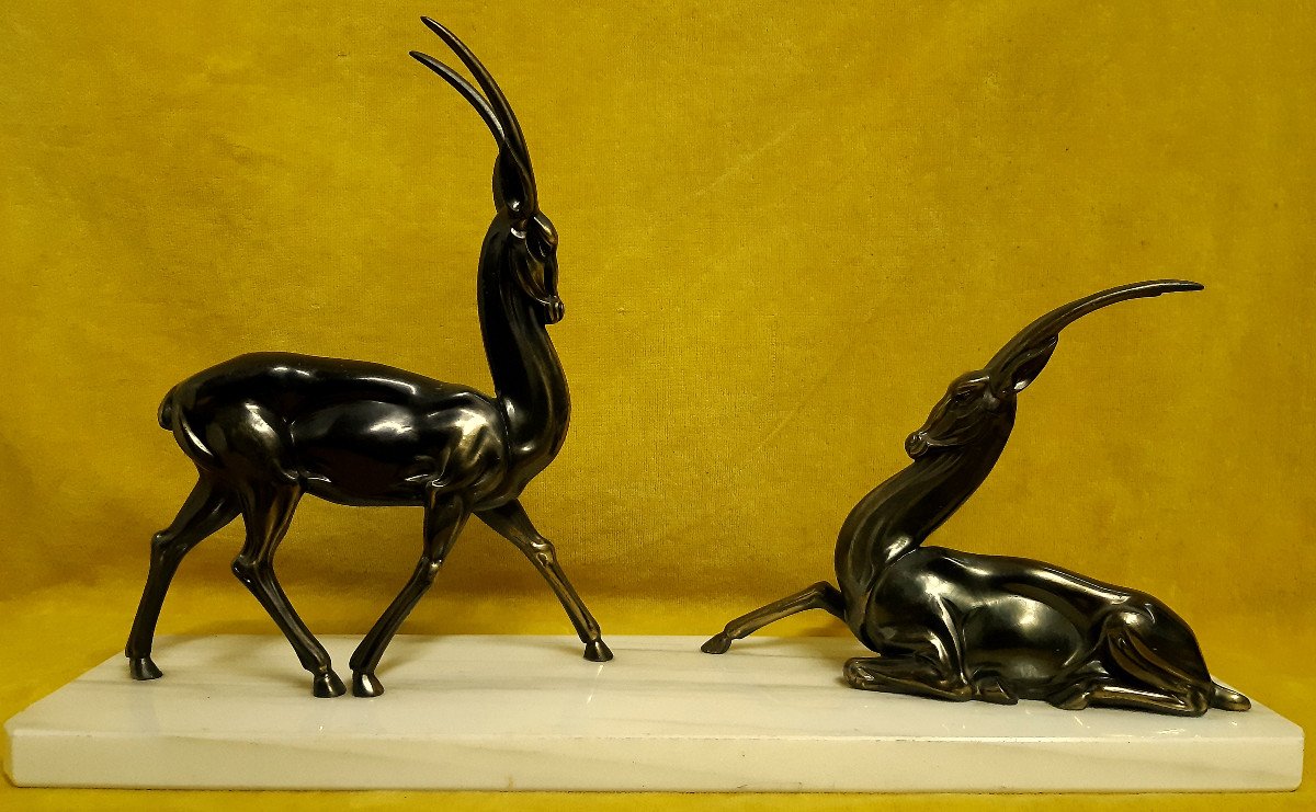 Couple D’antilope Sable (Kenya …) sur marbre Art Déco 1930-photo-4