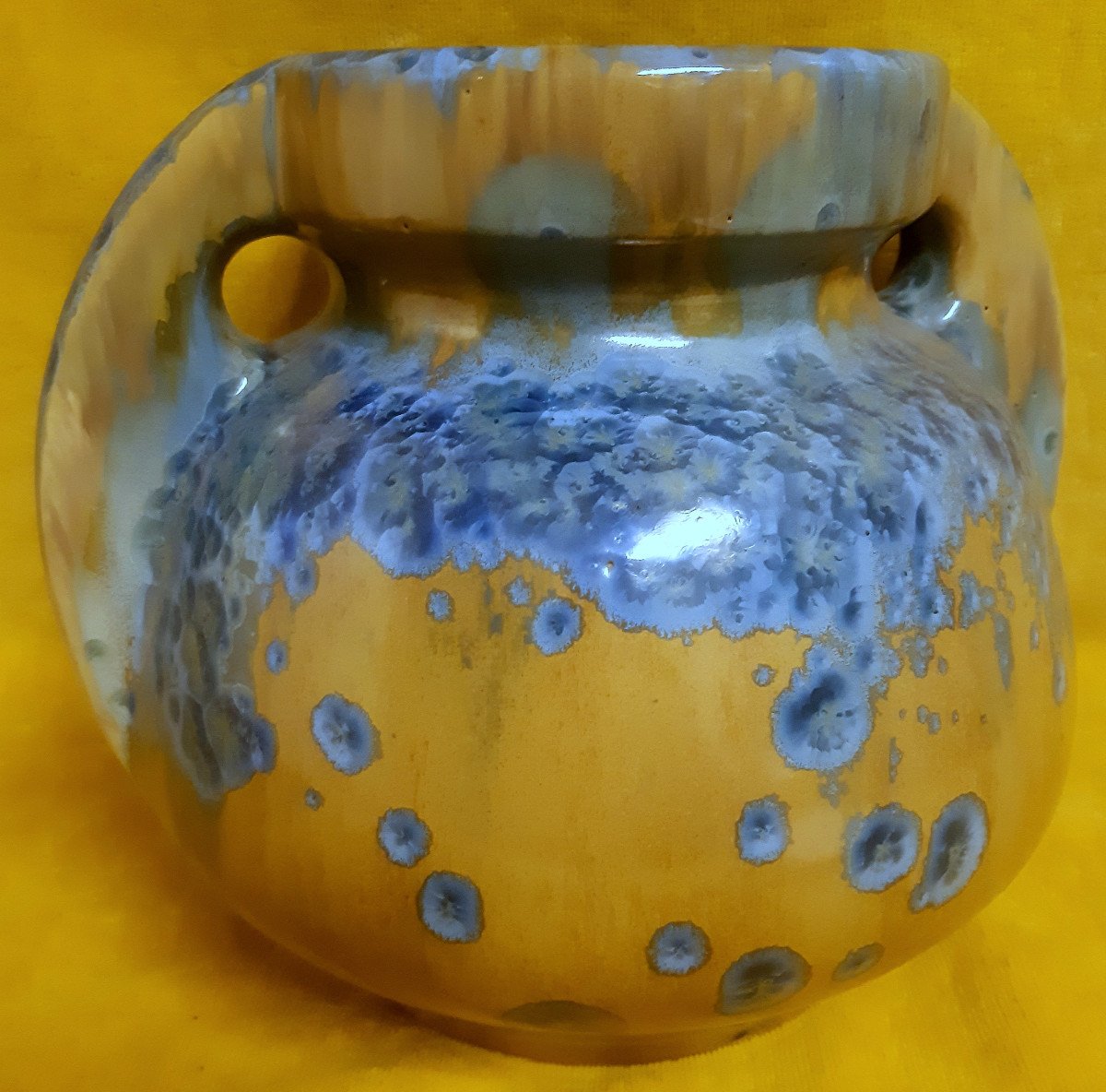 Large Ball Vase Ansé Pierrefonds Crystallized Enamel Stoneware Art Deco 1930-photo-3