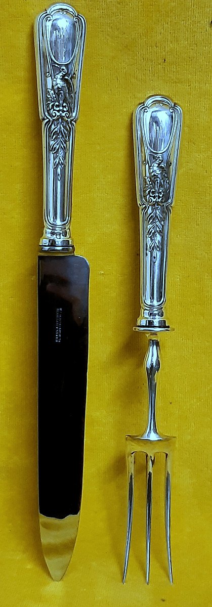 Carving Service Large Goldsmith's Knife And Fork Hallmark Christofle St Lxvi-photo-2