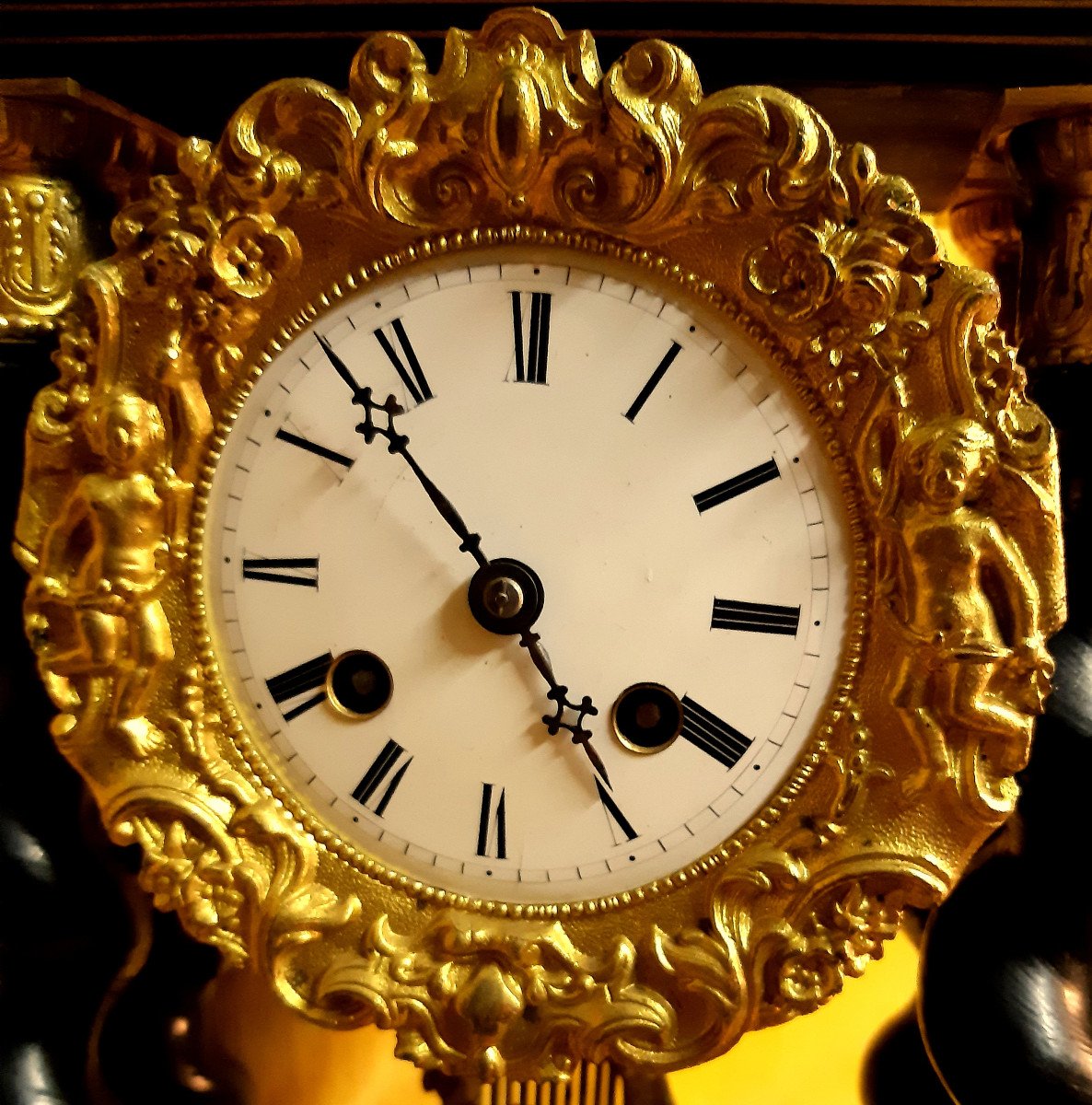 Louis Japy Portico Clock Twisted Columns Clear Marquetry Gilt Bronze Napoleon III-photo-1