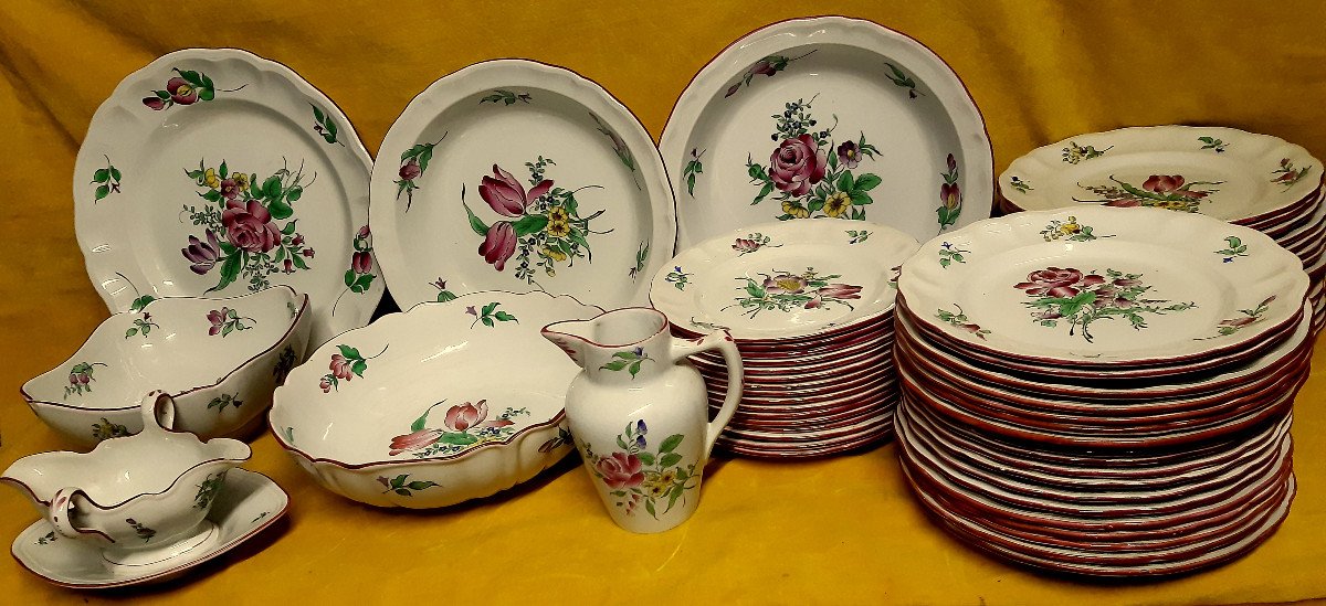 Service de Table « Réverbère » K G Lunéville 117 Pièces Faïence Demi-porcelaine Décor de Fleurs-photo-3