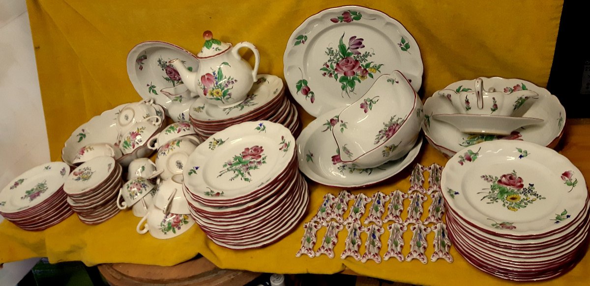 Service de Table « Réverbère » K G Lunéville 117 Pièces Faïence Demi-porcelaine Décor de Fleurs