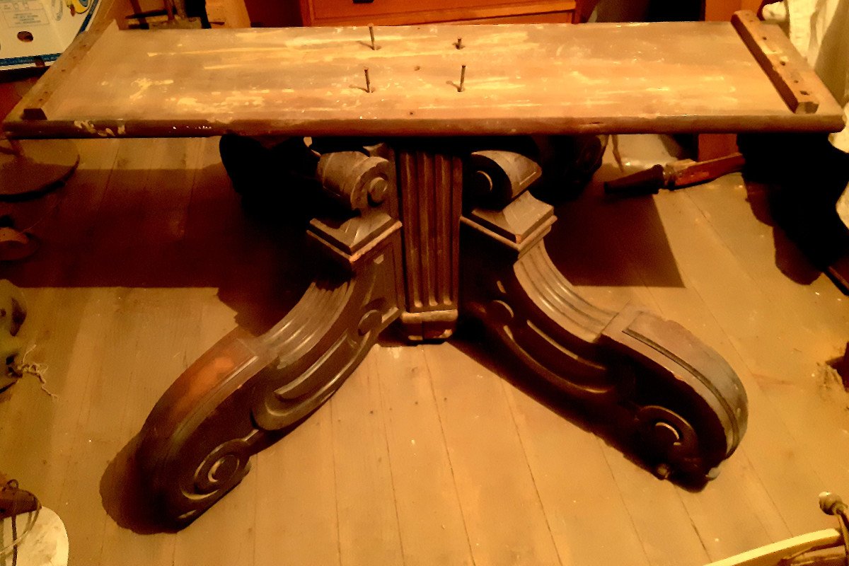  Monumental Pied De Table (diamètre 140 Cm) Quadripode Acajou Patine Noir Napoléon III 19éme  -photo-3