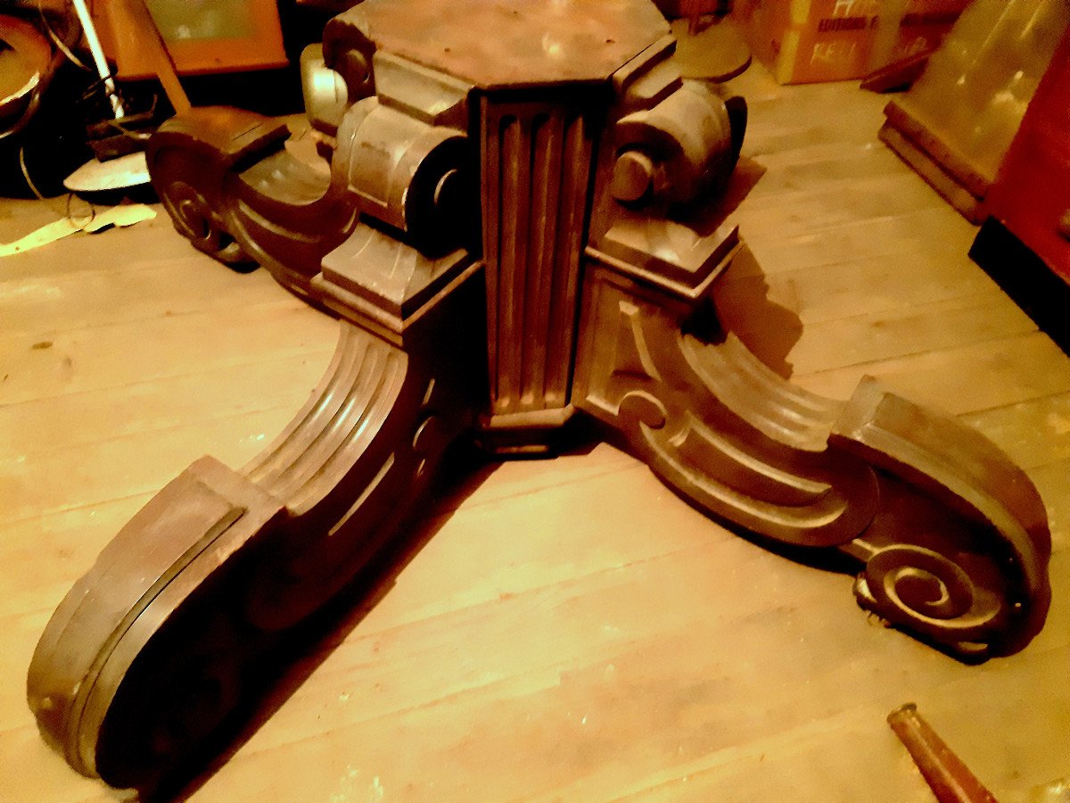  Monumental Pied De Table (diamètre 140 Cm) Quadripode Acajou Patine Noir Napoléon III 19éme  -photo-4