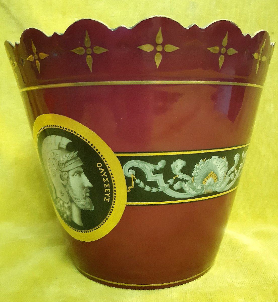 Cache Pot Porcelaine Paris Napoléon III 19éme  Guerrier Grec Peint-photo-2
