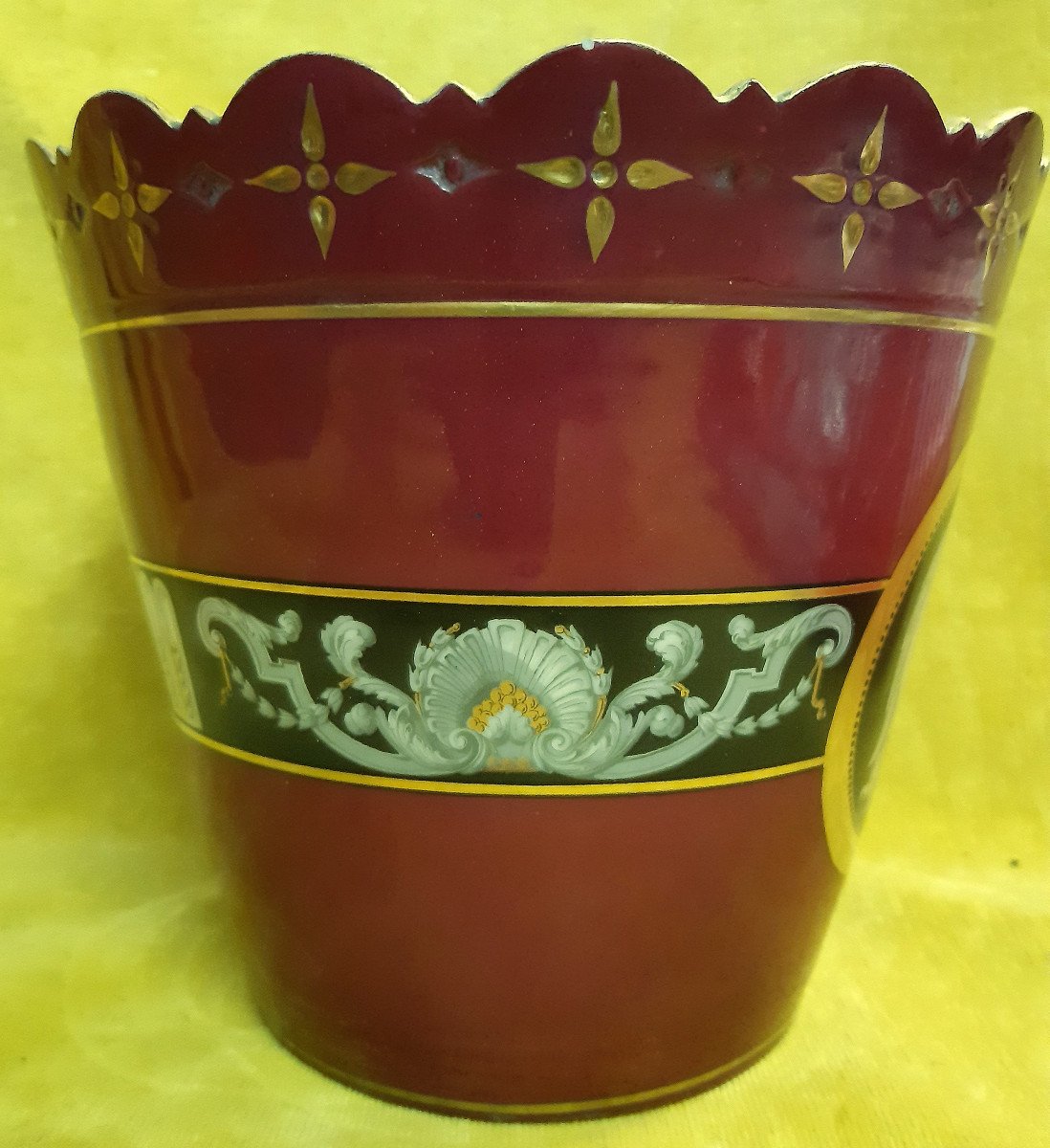 Cache Pot Porcelaine Paris Napoléon III 19éme  Guerrier Grec Peint-photo-3