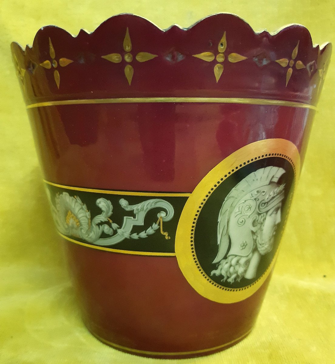Cache Pot Porcelaine Paris Napoléon III 19éme  Guerrier Grec Peint-photo-4