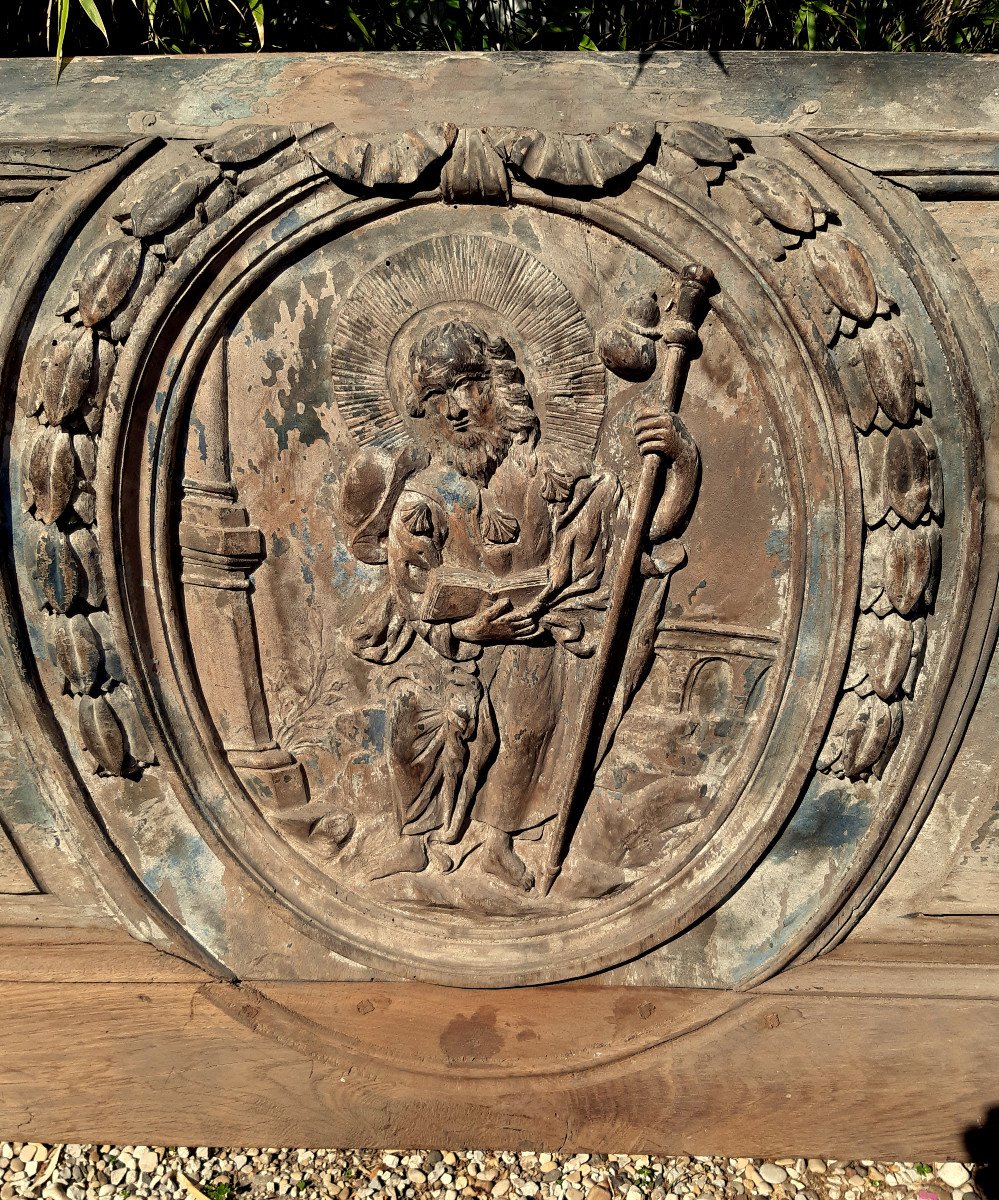 Façade Galbée d’Autel Sculpté en Relief dans un Médaillon St Jean-Batiste Prêchant 18éme-photo-1