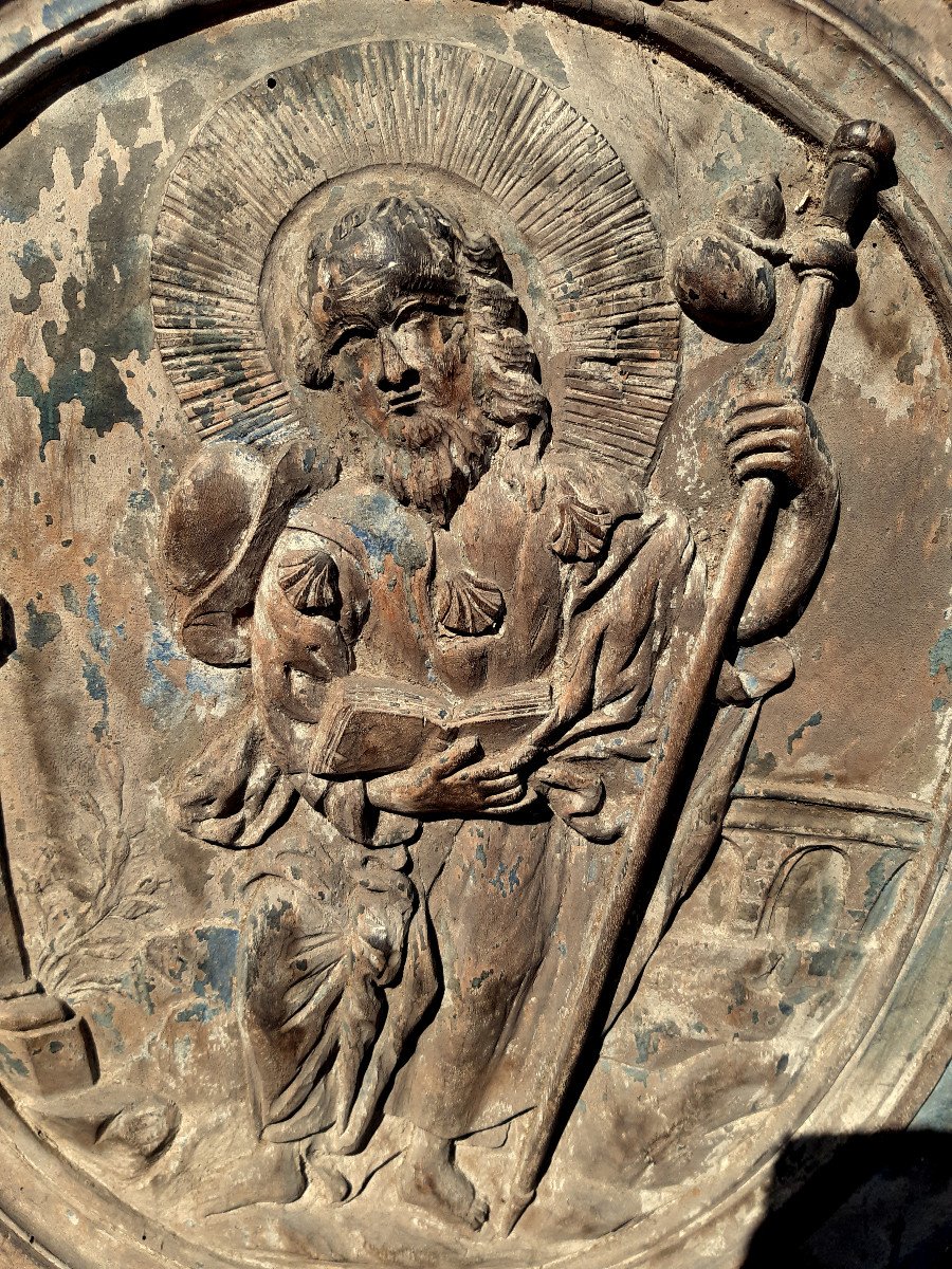 Façade Galbée d’Autel Sculpté en Relief dans un Médaillon St Jean-Batiste Prêchant 18éme-photo-2