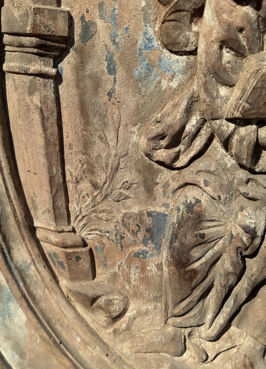 Façade Galbée d’Autel Sculpté en Relief dans un Médaillon St Jean-Batiste Prêchant 18éme-photo-3