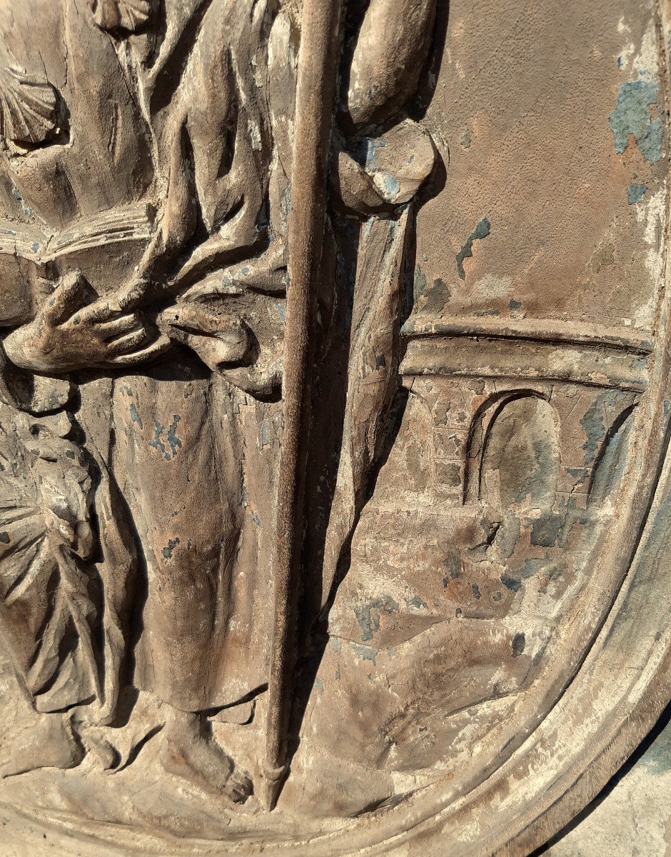 Façade Galbée d’Autel Sculpté en Relief dans un Médaillon St Jean-Batiste Prêchant 18éme-photo-4